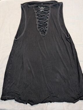 American Eagle Outfitters Black Lace-Up V-Neck Tank